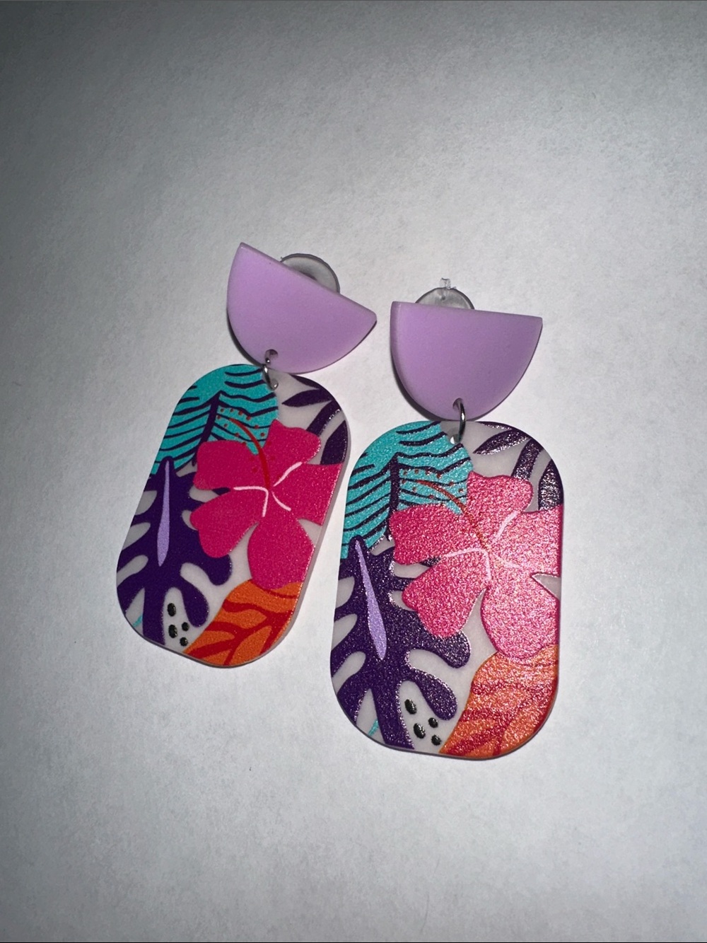 Tropical Floral Statement Earrings in Lavender and Fuchsia